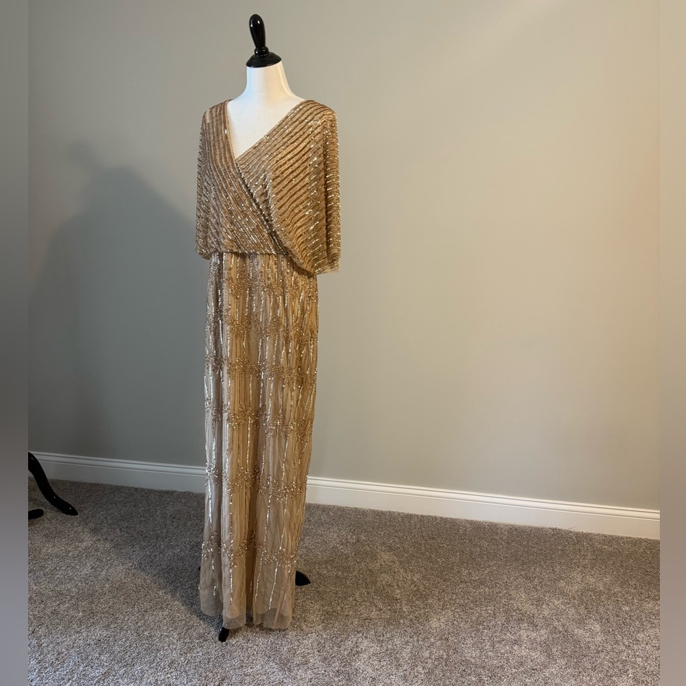 Adrianna Papell Gold Beaded Maxi Dress